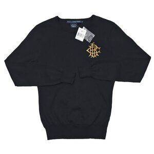 NEW $165 Polo Ralph Lauren Sweater! Black With Gold Monogram Pure Pima Cotton